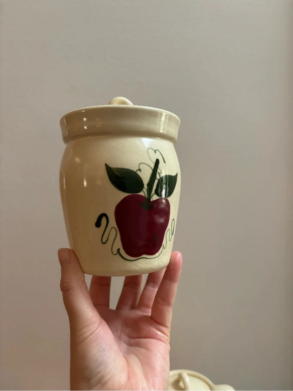 Vintage 1990’s Ceramic Cream and Sugar Jars Handpainted with Apple Decals